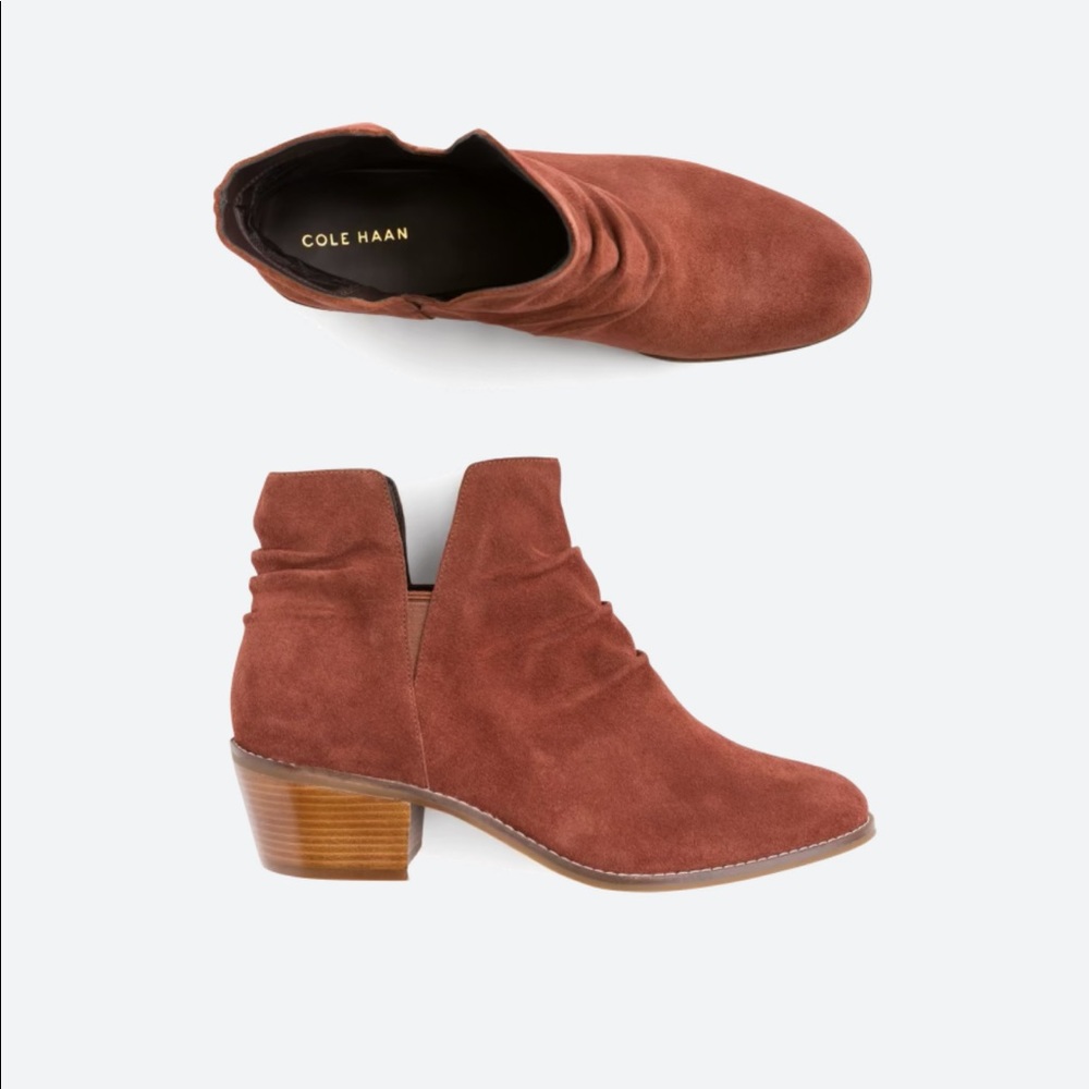 Cole Haan Alanya slouch suede booties 8.5B Cognac color